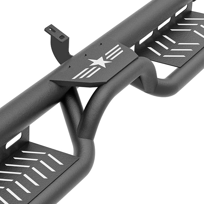 Running Boards Side Steps Compatible with 2007 2008 2009 2010 2011 2012 2013 2014 Toyota FJ Cruiser, Bolt-on Nerf Bar Step Bars, Heavy-Duty Steel Two Stairs Design (Black Steel, Star Logo)