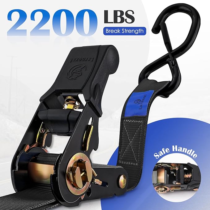 Ratchet Straps 4 Pack - 2,200 Lbs Break Strength 1 in x 15 Ft Medium Duty Ratchet Tie Down Straps with S Hooks Set for Truck, Cargo Van, Trailer, Motorcycle (Black)