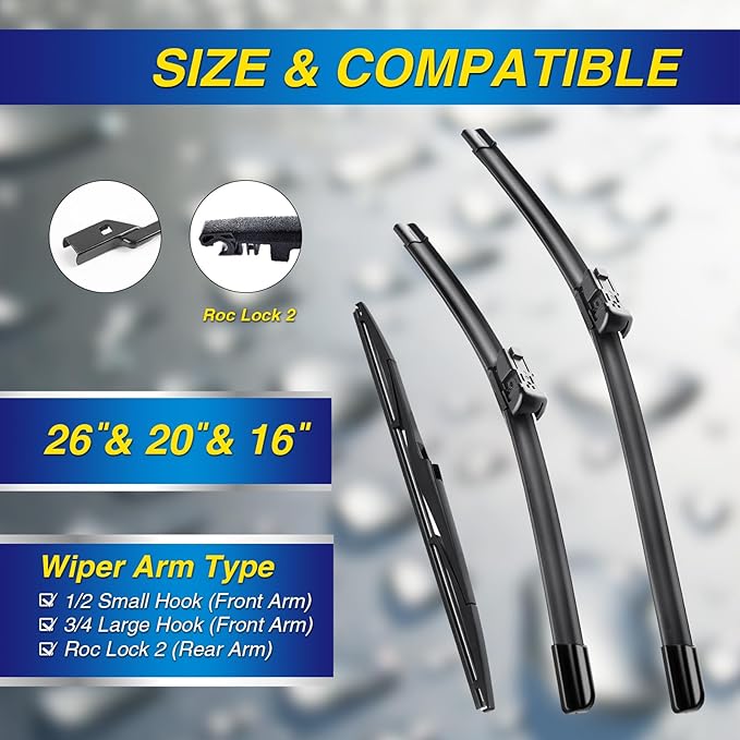 5 PLUS® Windshield Wipers Replacement for Lexus RX350 2021-2016,RX450h 2022-2016,Silicone Water Repellent Wiper Blades-26"/20"/16"(Set of 3), OEM Fit, All-Season, Easy Installation