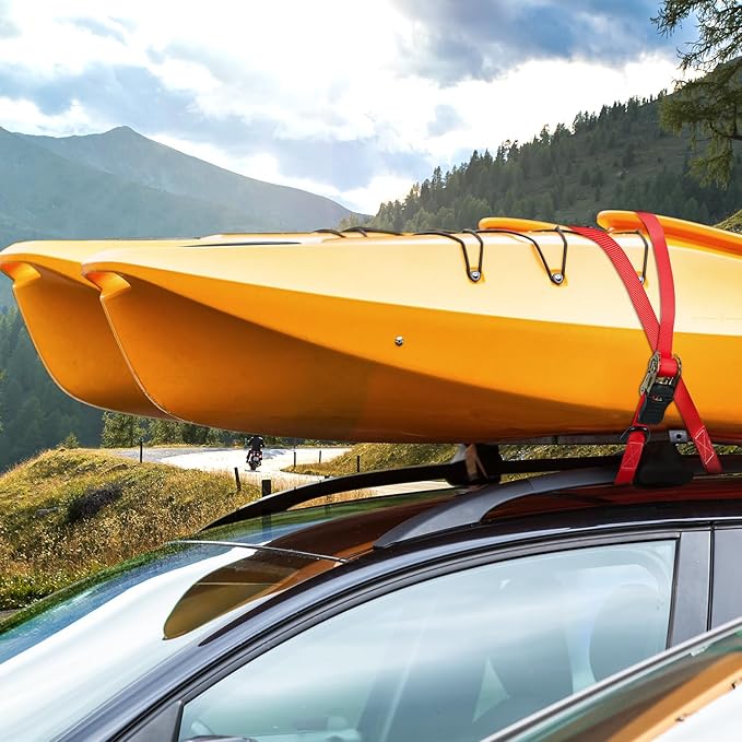 Ratchet Tie Down Strap 8-Pack 15 Ft - 500 lbs Load Cap with 1500 lbs Breaking Limit, Ohuhu Ratchet Tie Downs Logistic Cargo Straps for Moving Appliances, Motorcycle (Red)