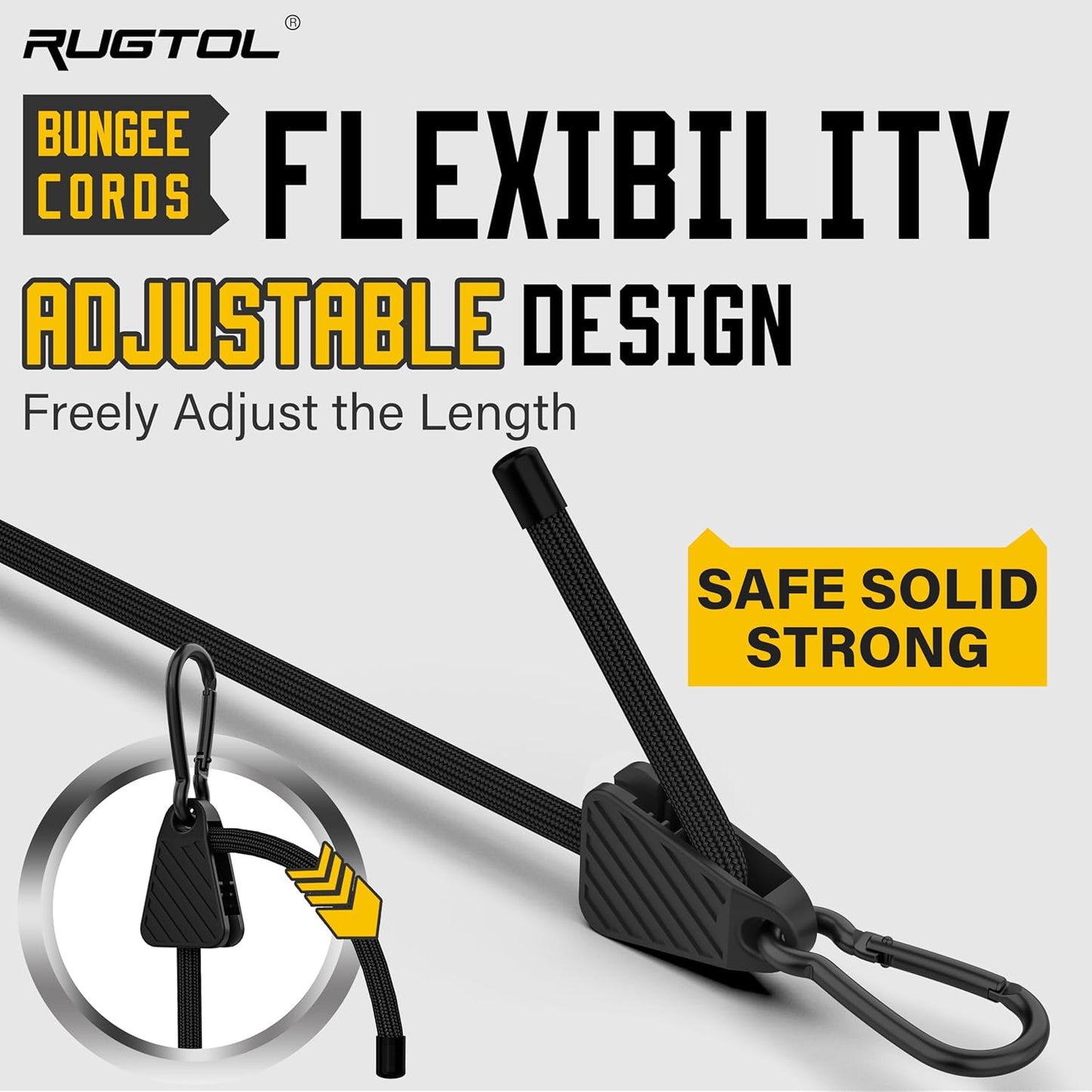Adjustable Bungee Cords with Hooks, 6 Pack Heavy Duty Outdoor Carabiner Bungee Cord, Black Super Elastic Bungee Straps Easily Adjust from 7" to 48", Great for Cargo, Camping, Bike Racks, Tents
