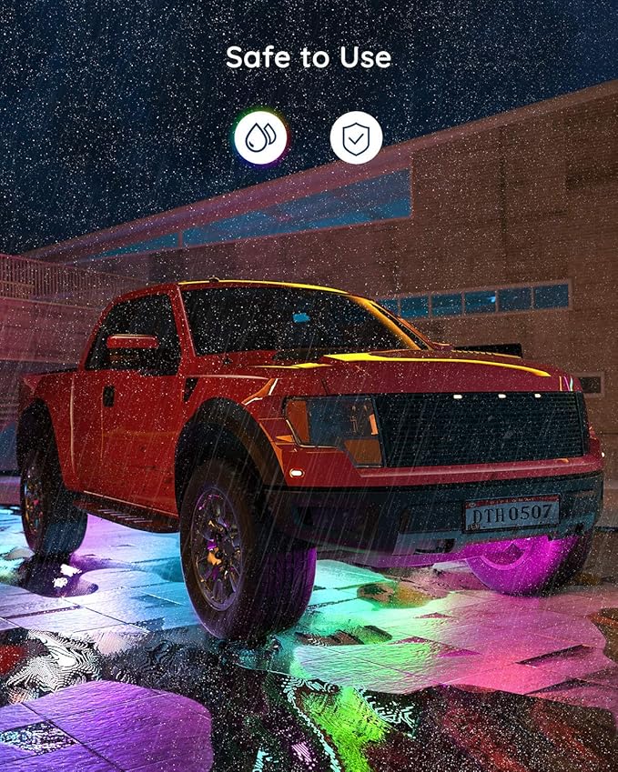 Govee Underglow Car Lights, 4pcs RGBIC Smart LED Lights for Cars with 16 Million Colors and 10 Scene Modes, App Control, Neon Accent Strip Lights for SUVs, Trucks, DC 12-24V