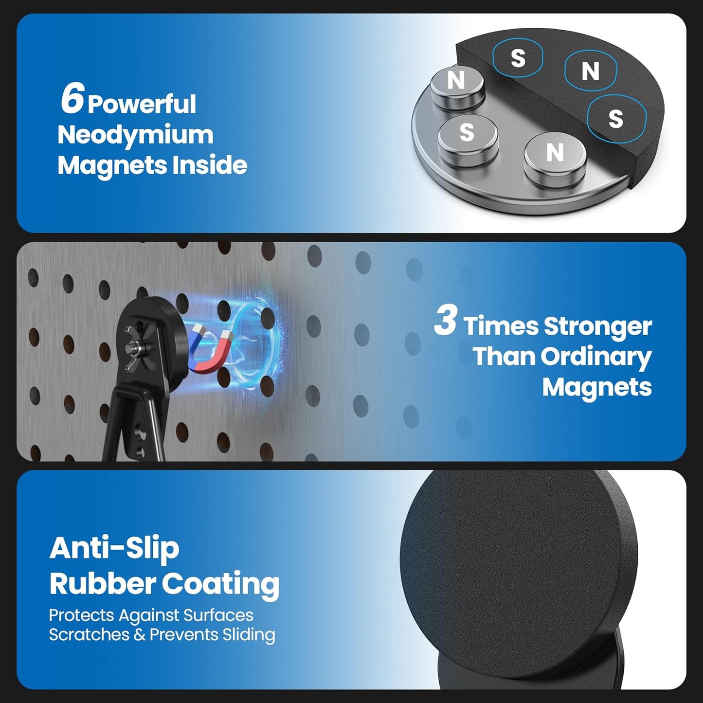 4 Pack Large Magnetic Hooks Heavy Duty Extra Strong Magnetic Garage Hooks Big NdFeB Industrial Magnet Hooks Magnetic Utility Storage Holder Organization with Anti-Slip Coating for Hanging Garden Tool