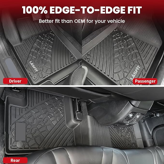 LASFIT Floor Mats for Jeep Cherokee 2015-2023 (Not Fit with Raised Dead Pedal) All Weather TPE Custom Fit Car Mats Floor Liners 1st & 2nd Row, Black