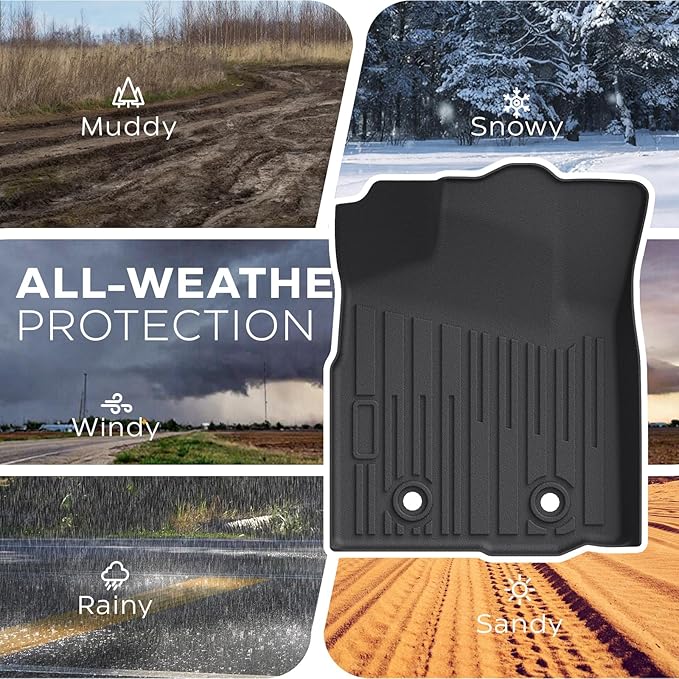 Floor Mats for Toyota Tacoma 2016-2023 Crew Cab, All Weather Floor Liner for Tacoma 2016-2023 TPE Custom Fit Car Mats Front&Rear 2 Row Mats, Black