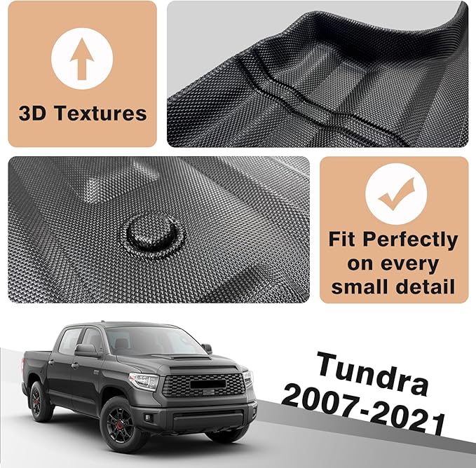 TripleAliners Truck Bed Mat Compatible with 2007-2021 Toyota Tundra Accessories 5.5FT Vehicle Perfectly Flush All Weather Protection TPE Heavy Duty Pickup Car Bed Cargo Mat