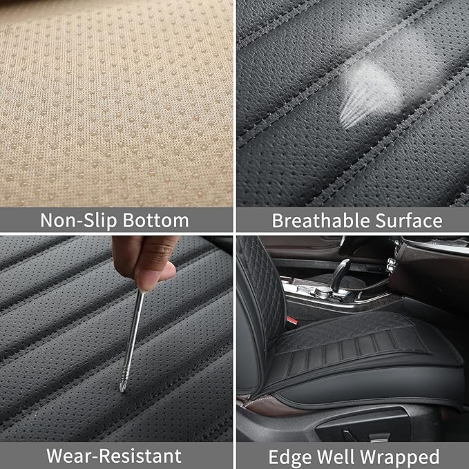 Car Seat Covers 2 PCS Front Seats, Waterproof Napa Leather Automotive Seat Protector for Cars SUV Truck Sedan, Universal Anti-Slip Car Seat Cushion Interior Accessories, Black