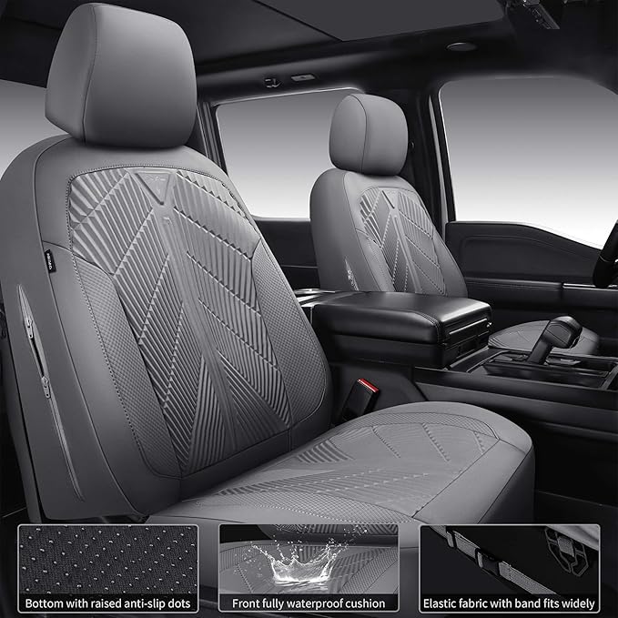 CAR PASS Waterproof Car seat Covers Full Sets Neoprene Wetsuit, All-Weather Non-Slip Durable, Universal Fit for SUV Sedans Trucks Vans Automotive, Armrest Airbag Compatible, 3D Emboss All Gray
