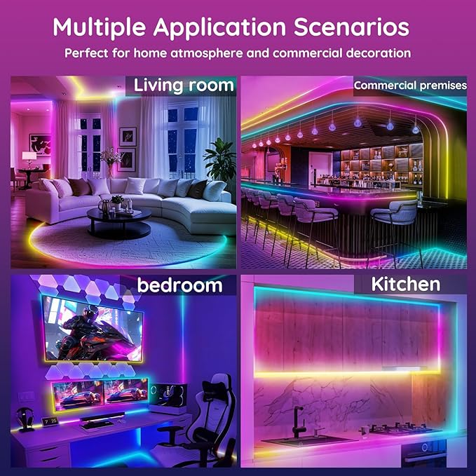 FBZ 60Ft Led Rope Lights, Flexible Neon Lights Control with App/Remote, Multiple Modes, IP65 Outdoor RGB Waterproof, Music Sync Gaming Light Strip for Bedroom Decor