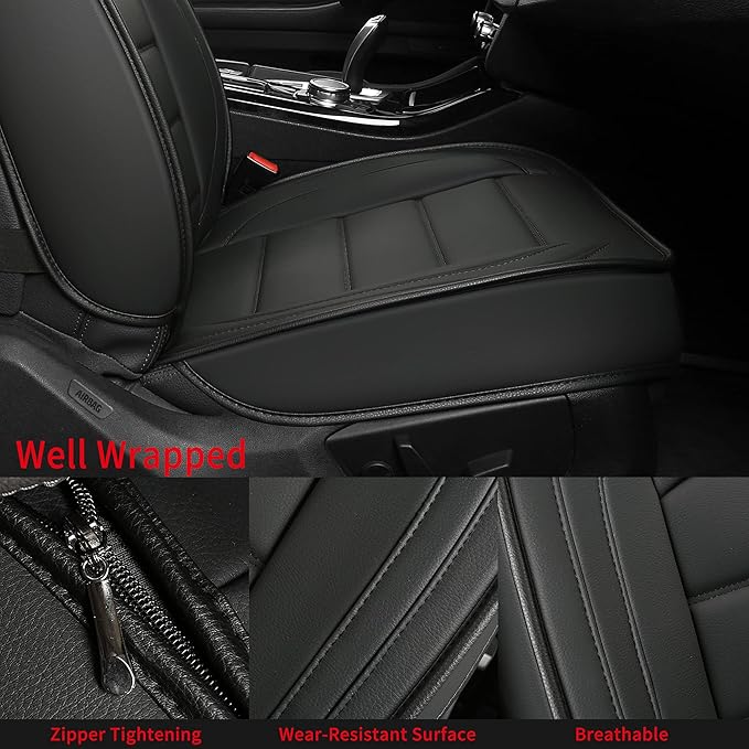 Car Seat Covers 2 PCS Front Seats, Waterproof Napa Leather Automotive Seat Protector for Cars SUV Truck Sedan, Universal Anti-Slip Car Seat Cushion Interior Accessories, Black