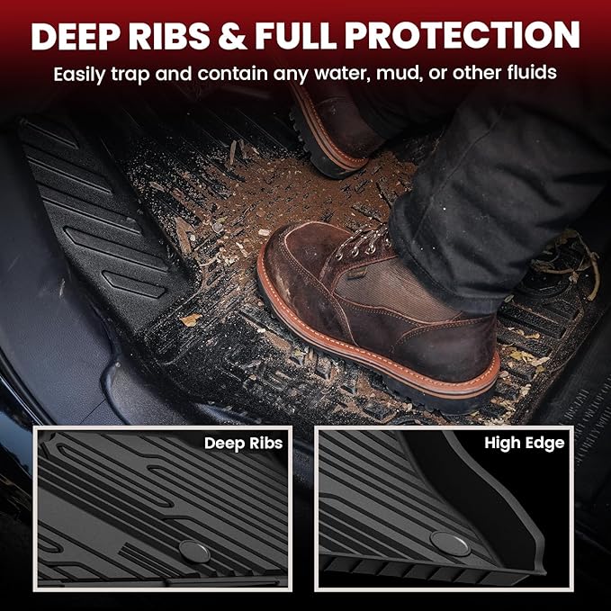 LASFIT Floor Mats for Ford Explorer 2020-2025 7 Passenger TPE All Weather Protector Anti-Slip Floor Liners, 2025 2024 2023 2022 2021 2020 Explorer 7 Seats Accessories, 1st& 2nd& 3rd Row, 4pcs Black