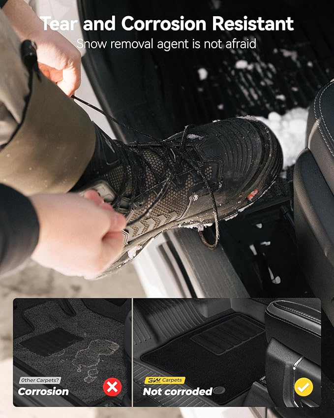 3W Floor Mats & Front Carpet for Ford Super Duty Crew Cab F-250 & F-350 & F-450 & F-550 (2017-2024 2025), All-Weather Storage TPE 1st & 2nd Row Liners, Bucket Seat Compatible, Not for Vinyl Floor