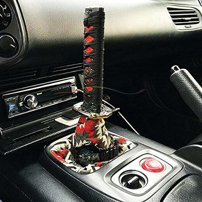 EZAUTO WRAP 20cm Red Black Shift Knob Samurai Sword Alloy Katana with Adapter Universal