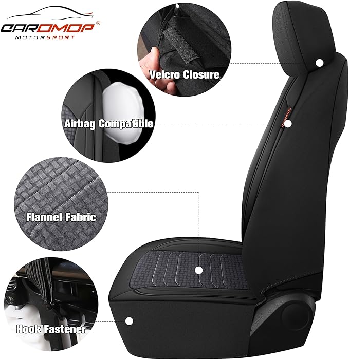 CAROMOP Premium PU Leather&Flannel Car Seat Covers Full Seats,Split Bench Compatible Car Interior Covers, Universal Fit Most Car Sedan Truck SUV(5-Seat Black/Grey)