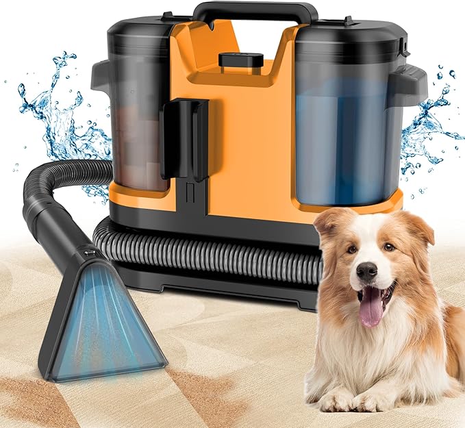 Portable Spot Cleaner Machine for Carpet and Upholstery - 18Kpa Carpet Cleaner with Dual BrushHeads, Easy Move, Cleaning Machine for Furniture, Couch, Stairs, Car and Pet Stain,Yellow