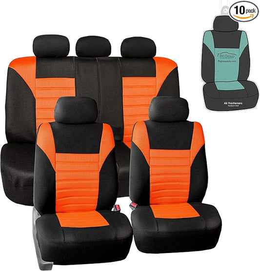 FH Group Automotive Car Seat Covers Full Set Premium 3D Air Mesh Front Seat Covers, Airbag Compatible & Split Bench Cover Universal Fit Interior Accessories for Cars Trucks and SUVs - Orange