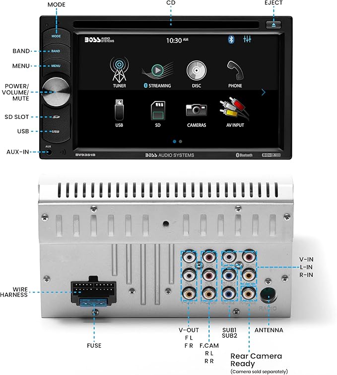 BOSS Audio Systems BVB9351RC Car Stereo System - 6.2 Inch Double Din, Touchscreen, Bluetooth Audio and Hands-Free Calling, AM/FM Radio Receiver, CD Player, Backup Camera