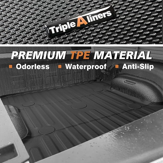 TripleAliners Truck Bed Mat Compatible with 2002-2018 Dodge RAM 1500 & 2002-2025 Ram 2500/3500 & Ram 1500 Classic 2019-2024 Accessories 6'4" Custom Fit All Weather Protection TPE Heavy Duty Bed Liners