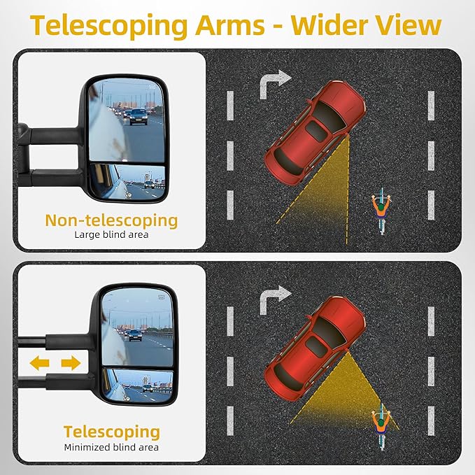 DWVO Towing Mirrors Fits 1988-1998 Chevy GMC C/K 1500 2500 3500 Pickup Manual Extendable Side Mirrors Pair Set