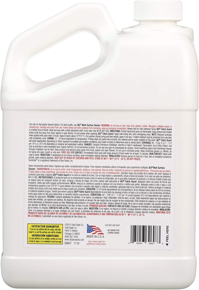 303 Products Fabric Guard – Water Repellent & Stain Shielding Fabric Spray, Safe for All Outdoor Upholstery, Easy to Use, Manufacturer Recommended Protectant Spray, 1 Gallon
