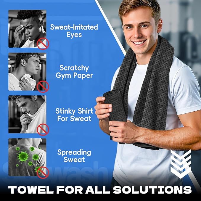 Microfiber Gym Towels for Showering Working Out Quick Dry Negative ions Large Middle Small Sizes Lightweight Gym Towel for Men Women Tennis Sports Towels for Body Hot Yoga Fitness Essentials