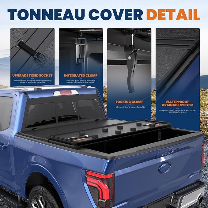Hard Tri Truck Bed Tonneau Cover Compatible for 2009-2014 Ford F150 Styleside (Not for Flareside) 5'5" Bed
