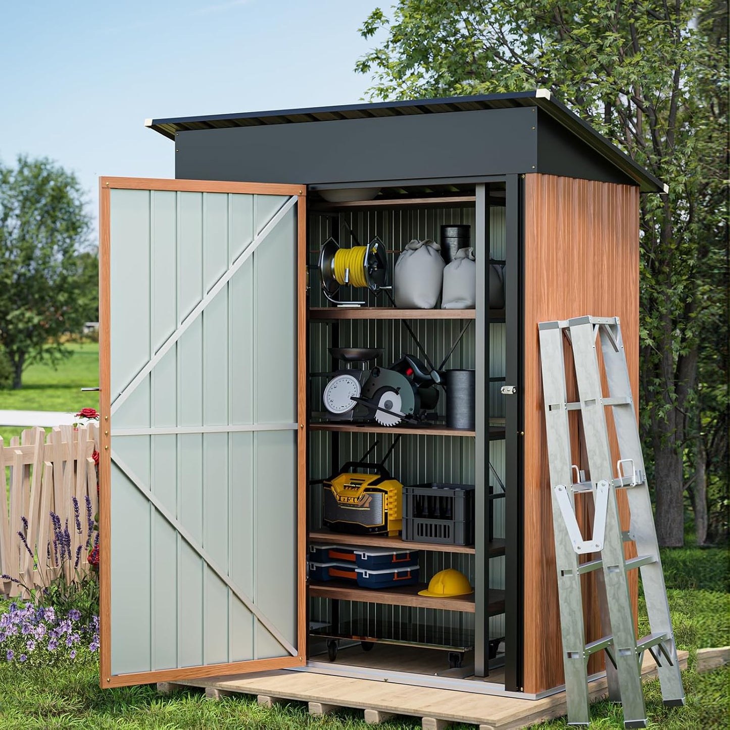 5x3 Ft Storage Shed, Outdoor Metal Shed with Lock, Small Lean to Shed, Compact Vertical Outside Bike Tiny House for Garden, Backyard, Patio, Tool