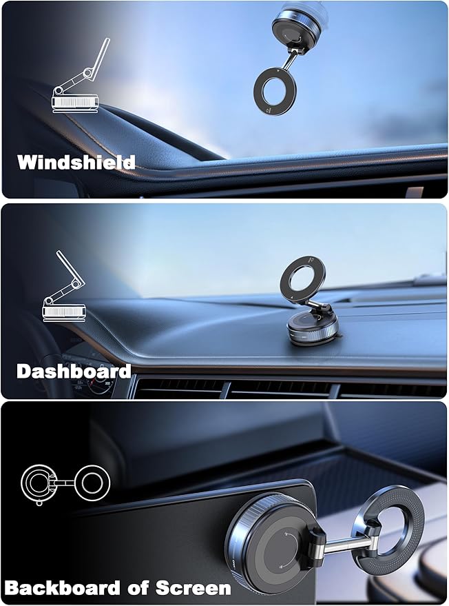 Upgraded 360° Nano Gel Vacuum Magnetic Phone Holder, Car Phone Holder for Magsafe[108+LBS Strongest Suction & 3000gf Strongest Magnetic], Suction Cup Phone Mount for Car/for iPhone 17 Pro Max