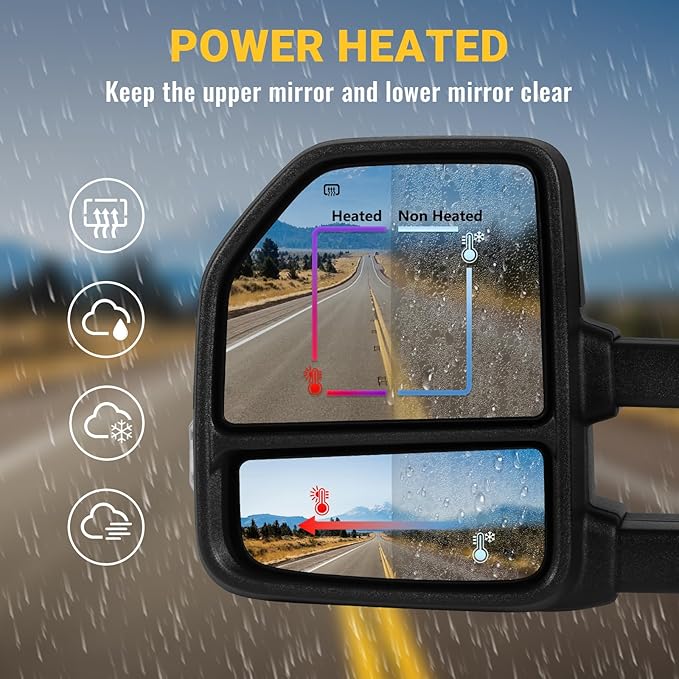 Towing Mirrors for 2015-2020 F150 Ford Tow Mirrors with Turn Signal & Running Light Heated Power Glass Temp Sensor Pair Set, Painted White