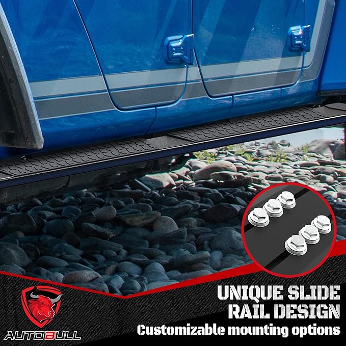 6 Inches Running Boards Side Steps Compatible with 2007-2021 Toyota Tundra Crewmax Cab 4 Full Size Doors, Black Textured Aluminum Nerf Bars