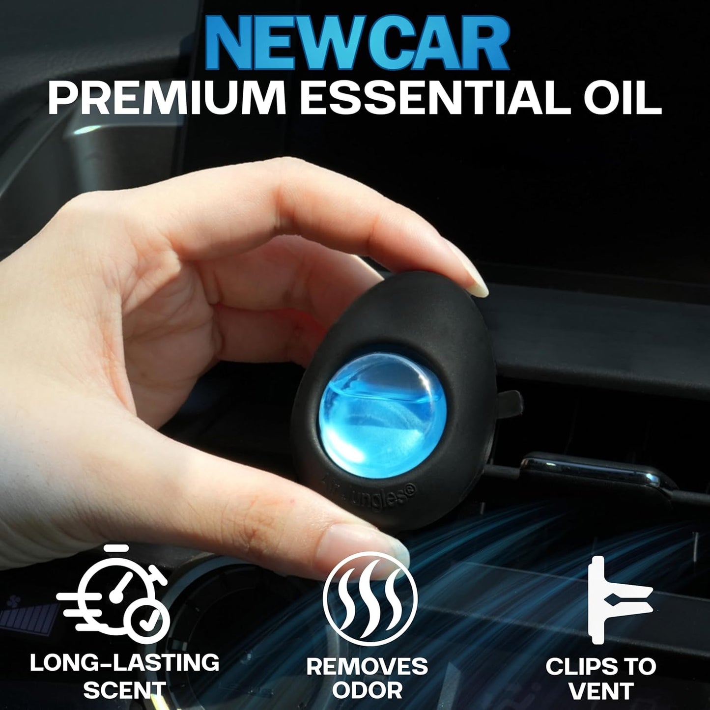 Air Jungles Car Air Freshener Vent Clip 3 Count, New Car Scent, 4 ml Each, Long-Lasting Car Odor Eliminator, Easy Clip-On, Up to 90 Days Freshness for Cars, Trucks, and SUVs