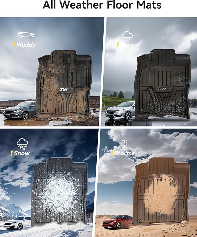 3W Floor Mats Fit for Honda Civic Sedan 2016-2021 & Hatchback 2017-2021 & Coupe 2016-2020, Custom Fit Floor Liner for 1st 2nd Row Full Set TPE All-Weather Car Liners