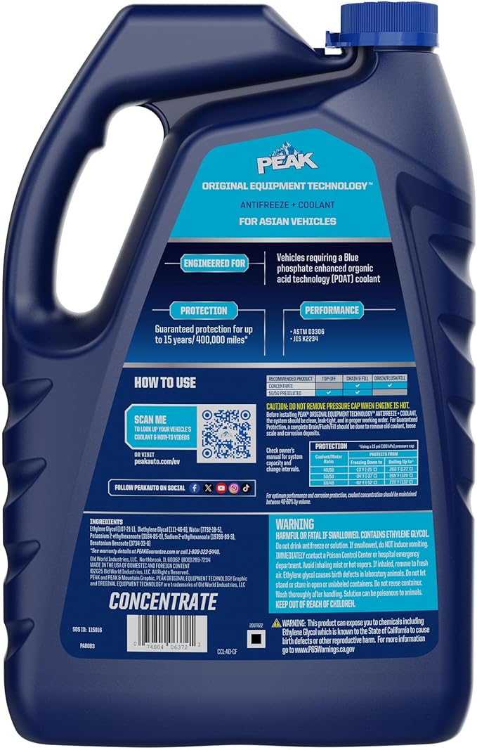 PEAK OET Extended Life Blue Concentrate Antifreeze/Coolant for Asian Vehicles, 1 Gal.