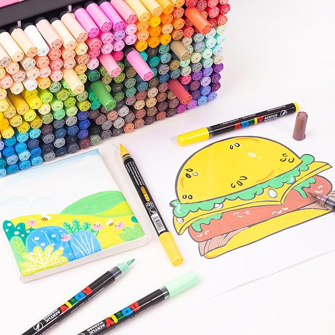 Acrylic Paint Markers, Acrylic Paint Pens, Fabric Markers for Textile, Rock, Glass, Wood, Paper, Ceramic, Canvas DIY Art Supplies Kit for Kids and Adults (12)