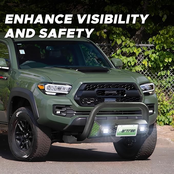 Bull Bar Fit for Toyota Tacoma 2024 2025 with LED Light & w/License Plate Bracket DIY Paintable Front Bumper Brush Push Bar Grille Guard Protector