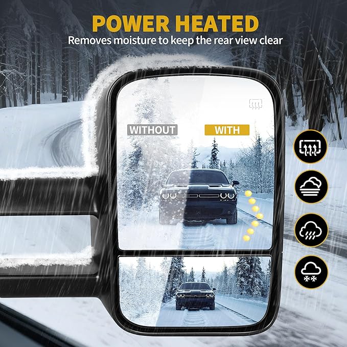DWVO Power Heated Towing Mirrors for 2003–2007 Chevy Silverado, GMC Sierra Classic Models, Escalade, Tahoe, Suburban, Avalanche, Yukon XL, Denali with Telescoping Fold, LED Turn Signal, Black