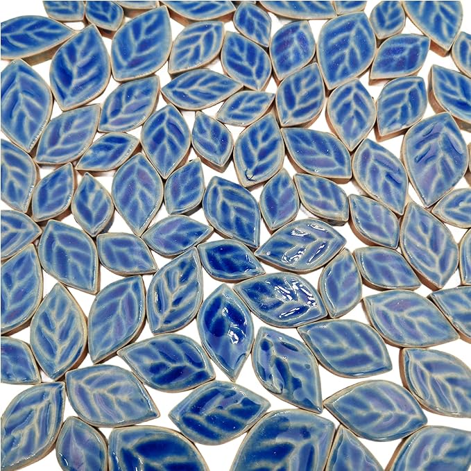 1.1lb Random Leaves Ceramics Mosaic Tiles, Making Creative Ceramic Mosaic Pieces for DIY Craft,Flowerpots, Vases, Cups, Garden Decor (Cracked Ice Blue)