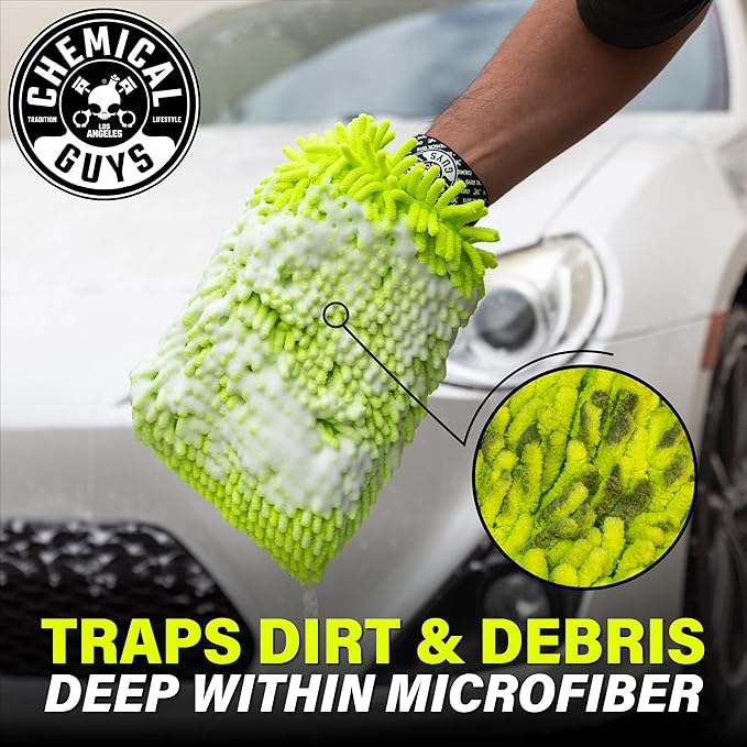 Chemical Guys Chenille Premium Scratch-Free Microfiber Wash Mitt - Lime Green, Ultra-Soft Car Wash Glove for Swirl-Free Finish, Safe for Cars, Trucks, SUVs, Motorcycles, and More
