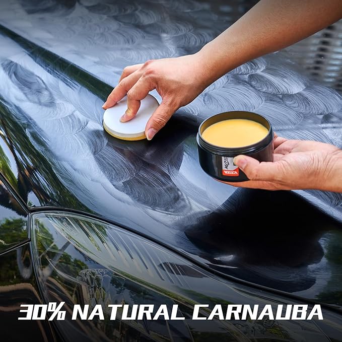 Ceramic-Boosted Carnauba Wax Paste for Cars, RV, Motorcycle, Boat- Triple-Layer Shield, Dust Repellent & Deep Gloss (200g w/Applicator)
