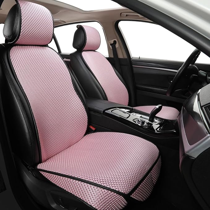 Auto Newer Car Seat Cover,Breathable Front Car Seat Cushion,Comfortable Car Seat Protector,Anti-Slip and Full Wrap Driver Car Seat Protector with Storage Pocket,Universal All Seasons(Pink,2PCS)