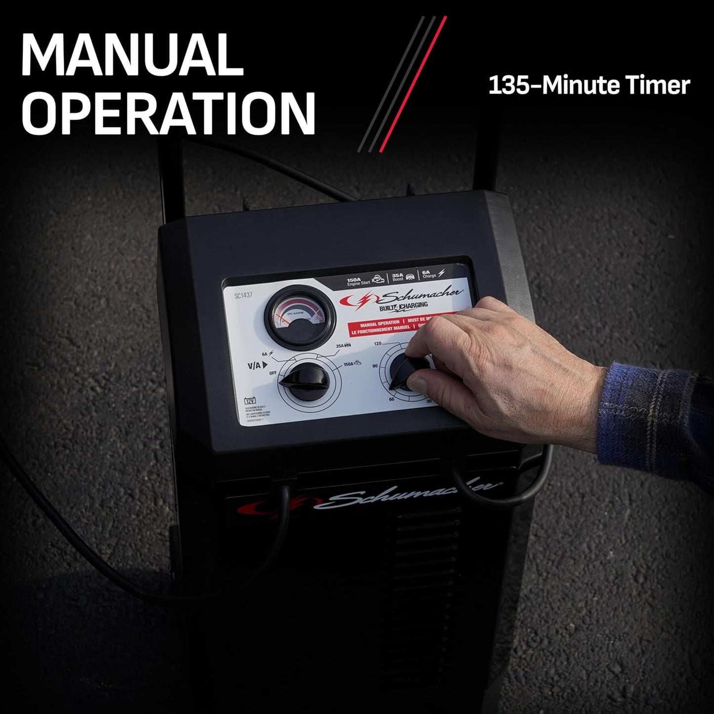 Schumacher Electric Manual Battery Charger & Engine Starter - 12V, 150A with 25A Boost - Heavy Duty Engine Starter & Charger for Standard, AGM, Gel & Deep-Cycle Batteries - 6-Foot Output Cables SC1437