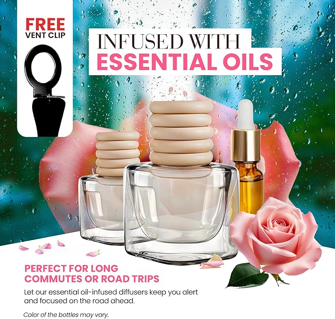 Car Air Fresheners for Women - Floral Fragrance Pack of 2 Long Lasting Car Air Freshener | Odor Eliminator Car Perfume Diffuser with Essential Oils | Automotive Air Freshener Vent Clip by Perfa