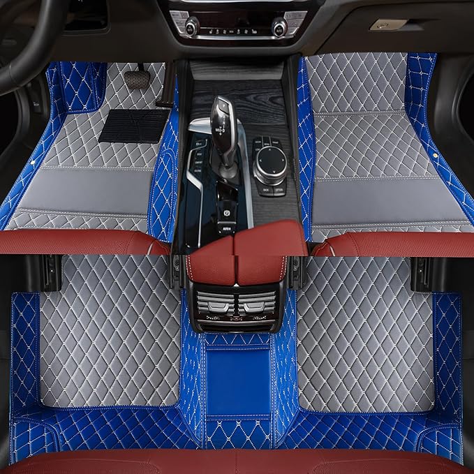 Custom car Floor mats Suitable for 99% car Truck SUV,car mats All Weather Personalized,Full Coverage Luxury Car Mats, Anti-Slip Leather Floor mats. (Blue and Gray)