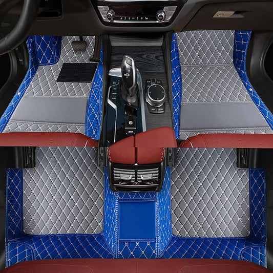 Custom car Floor mats Suitable for 99% car Truck SUV,car mats All Weather Personalized,Full Coverage Luxury Car Mats, Anti-Slip Leather Floor mats. (Blue and Gray)