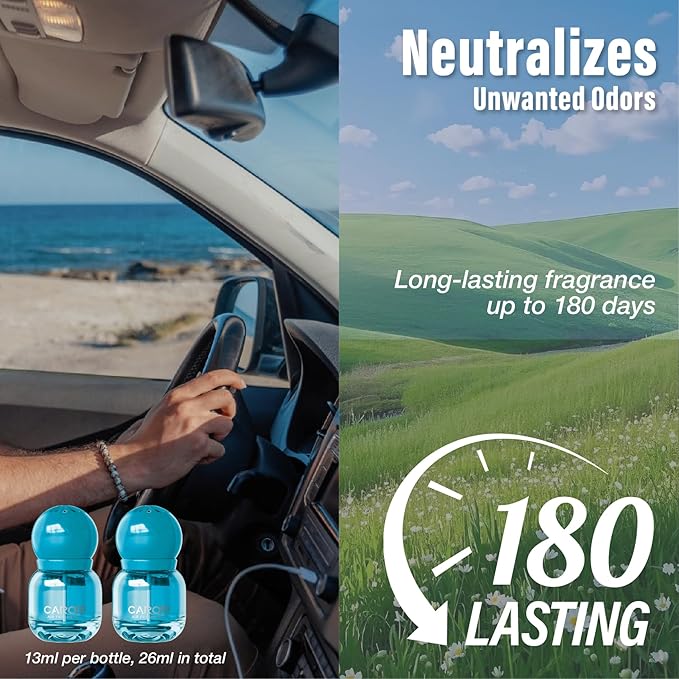 Car Air Freshener Vent Clip, Car Fresheners Long Lasting Scent (13ml x 2 Pack), Up to 180 Days, Air Freshener Deodorizer Odor Eliminator for Auto - Fresh Perfume