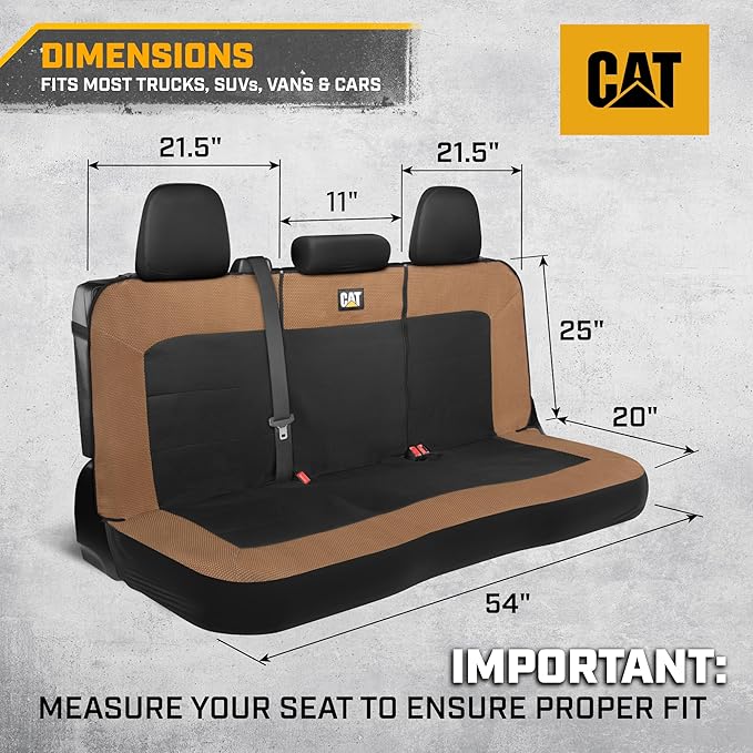 CAT MeshFlex Beige & Black Rear Seat Cover for Car – Durable Canvas & Mesh Design 60/40 Split Bench Protector for Cars, Trucks & SUVs – Back Seat Cover for Rear Bench – Interior Car Accessory