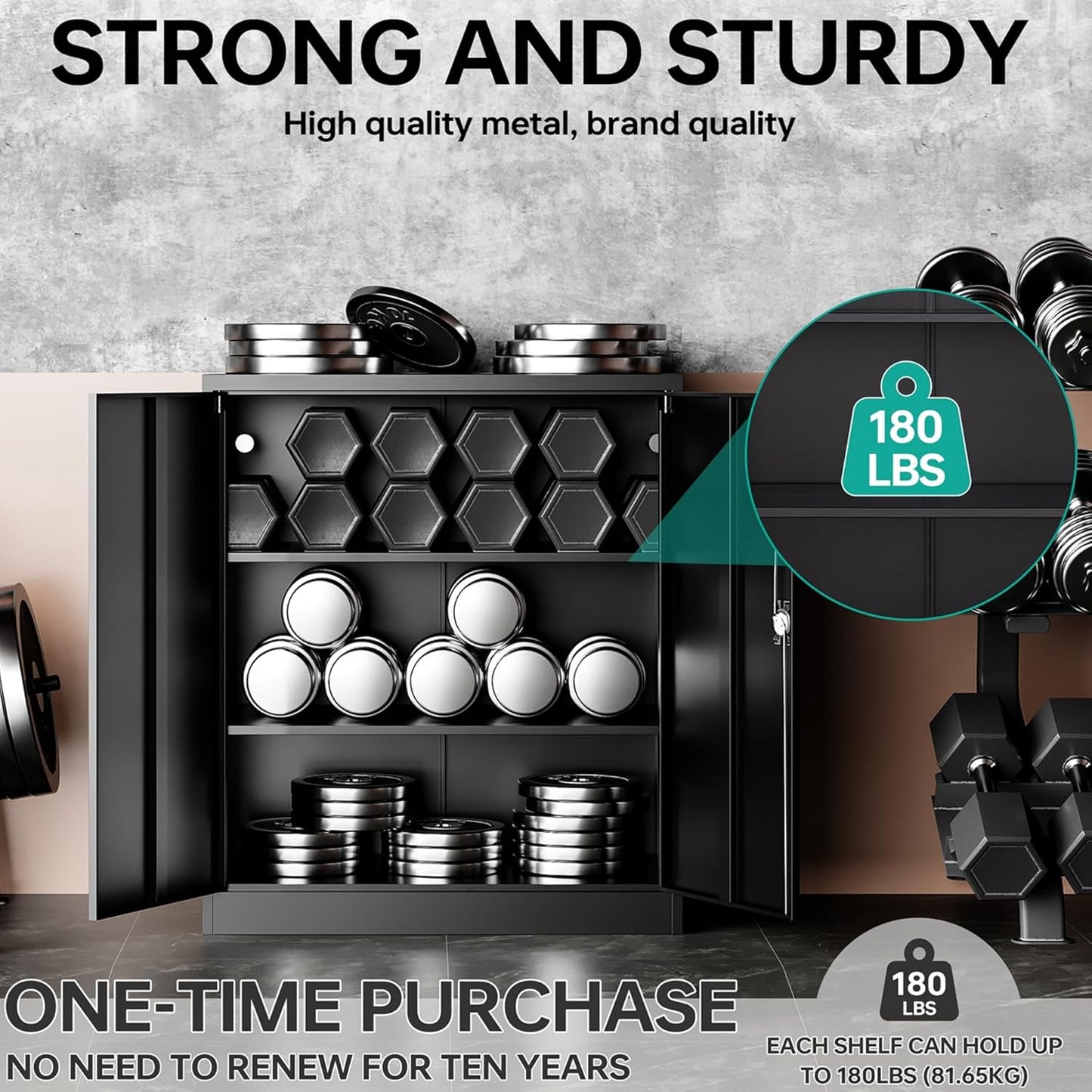 SISESOL Small Metal Storage Cabinet with Doors and Shelves,36 inch Black Locking Garage Cabinet,Lockable Short Steel Cabinets for Home,Office,Shop,Garage