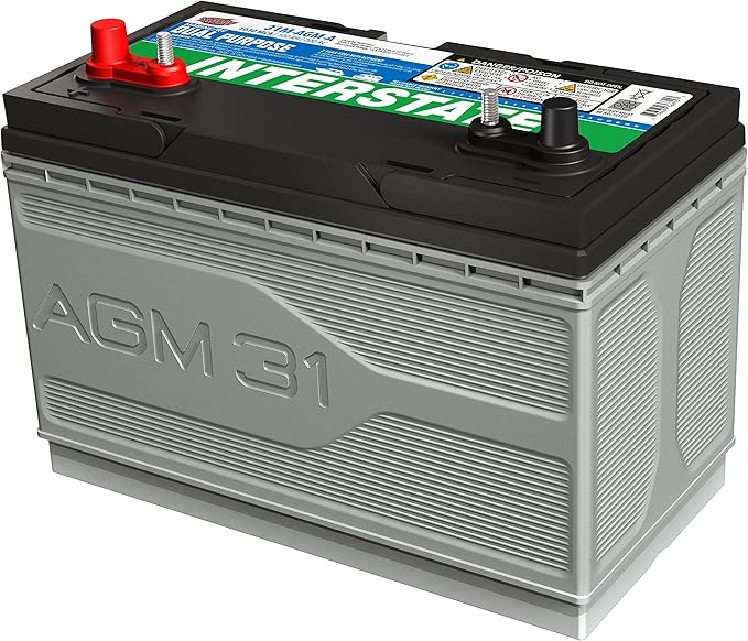 Interstate Batteries Marine/RV Battery 12V 100Ah 825CCA Dual Purpose Power Pure Lead AGM RV & Marine Starting Replacement Battery (Group Size 31M) Boats, RV's (8-31MAGMDC / 31M-AGM-A)