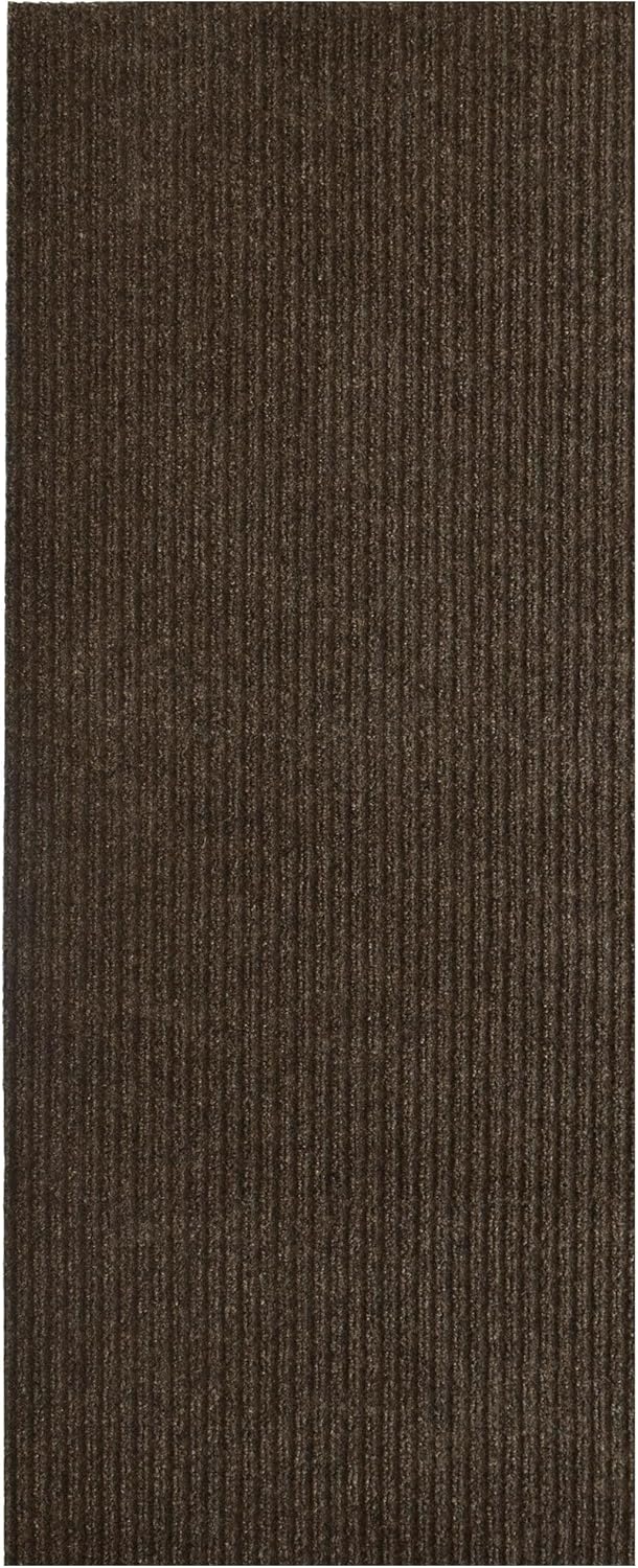 iCustomRug Spartan Weather Warrior Indoor/Outdoor Utility Ribbed Carpet Runner with Non-Slip Thermoplastic Rubber Backing, 3ft X 10ft in Brown