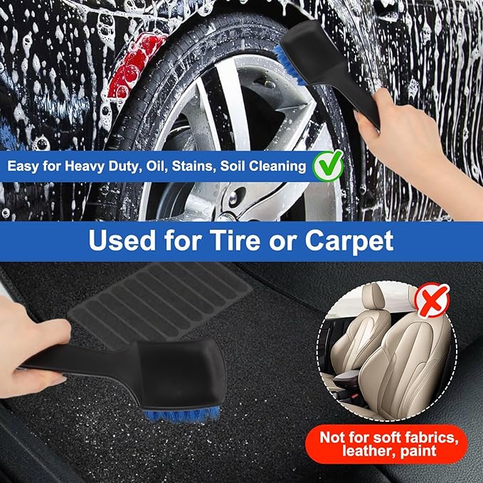Wheel Rim Tire & Carpet Cleaning Brush Set, Soft & Stiff Bristle Wash Cleaning Supplies Kit for Car All Exterior Surface and Car Interior Cleaning Brush for Car Truck SUV RV Motorcycle (Blue)